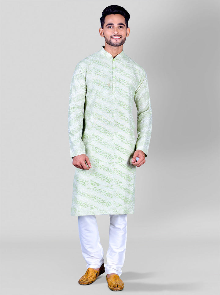 Unique green kurta with screen print, making it a fashionable staple for your ethnic wardrobe in the USA.