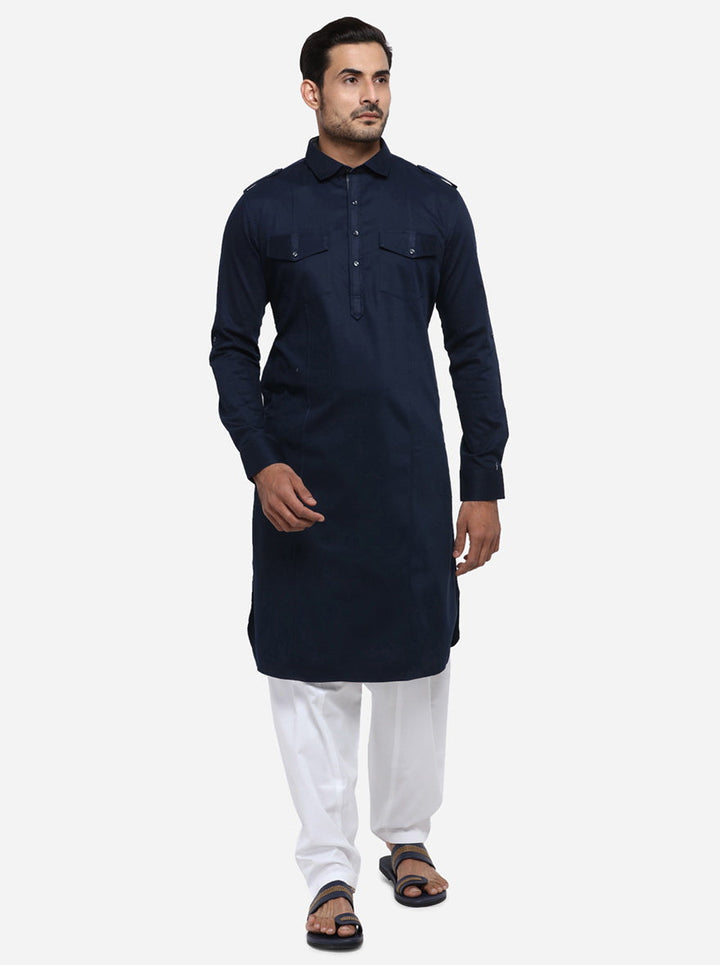 Enjoy comfort and style in this dark blue pathani set for men, crafted for casual occasions in the USA.