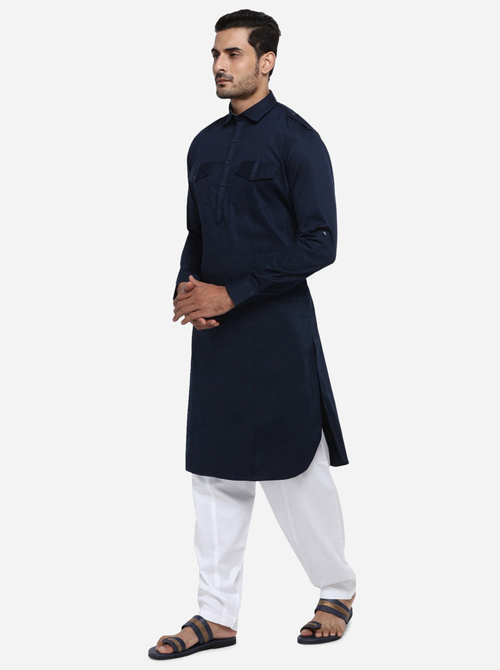 Elevate your casual style with this dark blue pathani kurta pajama, ideal for outings in the USA.