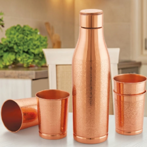 Amulya Copper Water Bottle 1000 ml with Glass Set | Ayurvedic Health Benefits