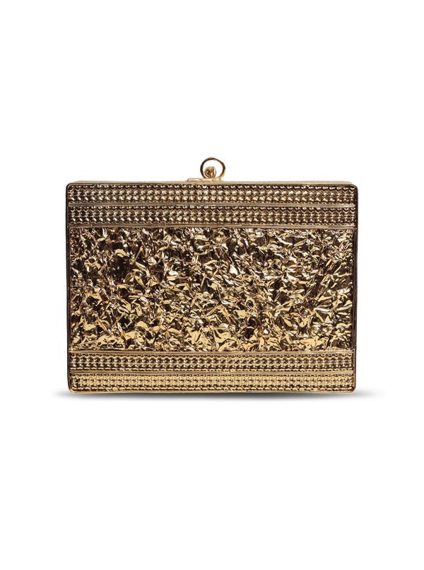 Saba Embellished Brass Clutch | Elegant Mother of Pearl and Stone Handbag