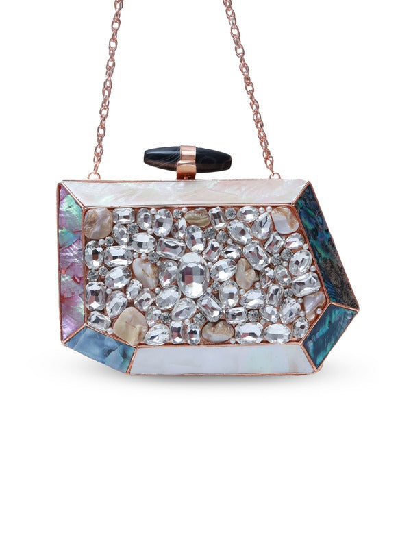 Hannah Embellished Mother of Pearl Clutch | Elegant Evening Bag for Events