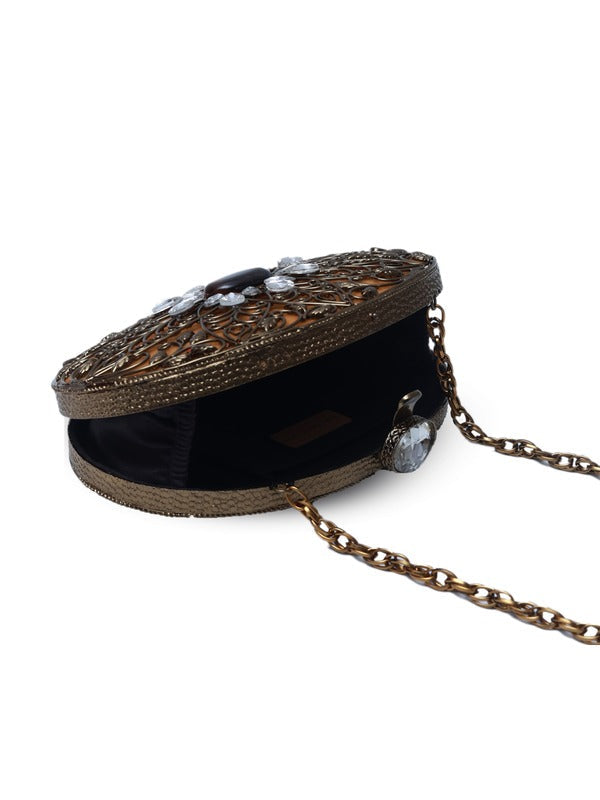 Mirza Intricate Brass Clutch | Embellished Statement Bag for Events