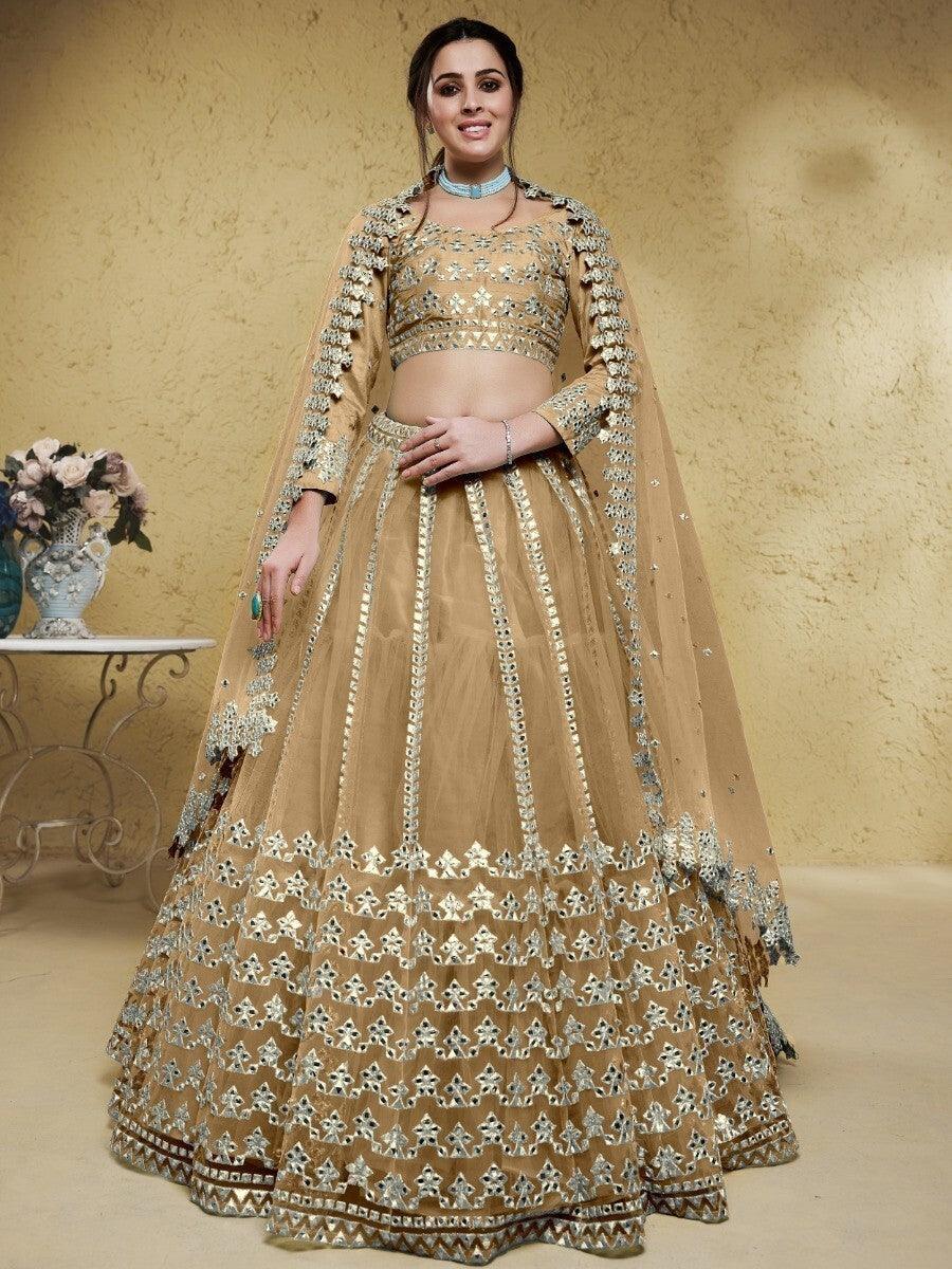 Net Beige Lehenga Choli with Foil Work | Ideal for Weddings & Receptions