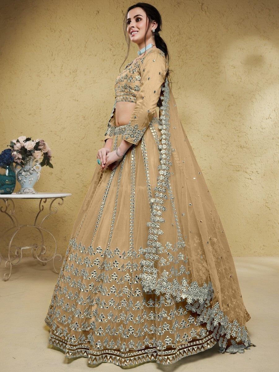 Net Beige Lehenga Choli with Foil Work | Ideal for Weddings & Receptions