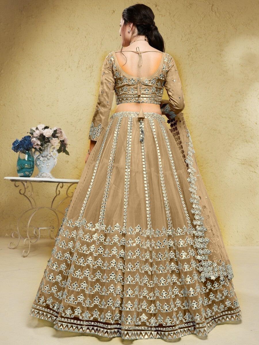 Net Beige Lehenga Choli with Foil Work | Ideal for Weddings & Receptions