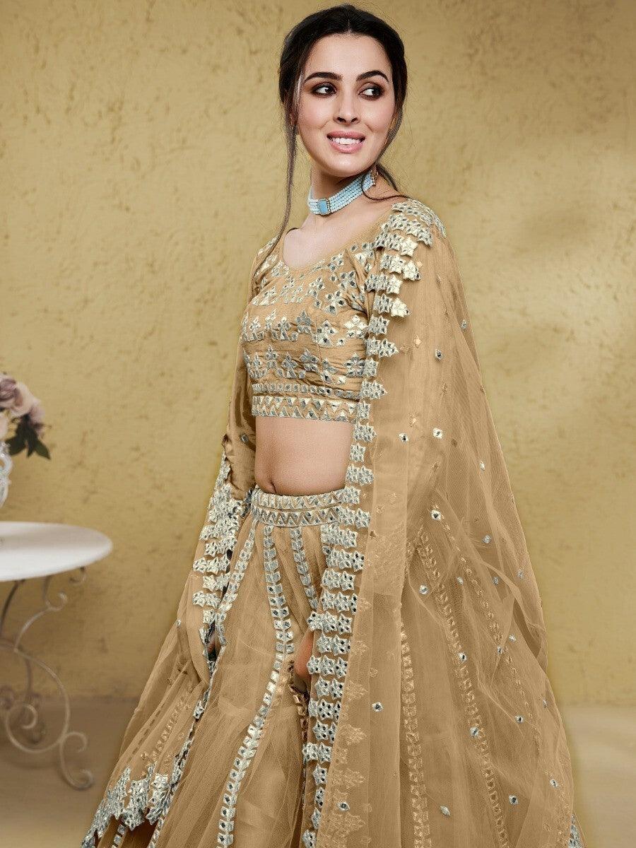 Net Beige Lehenga Choli with Foil Work | Ideal for Weddings & Receptions