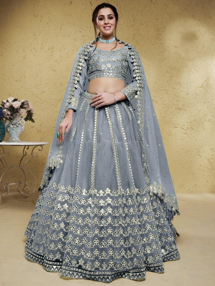 Exquisite Grey Lehenga Choli | Foil Work & Dupatta for Weddings