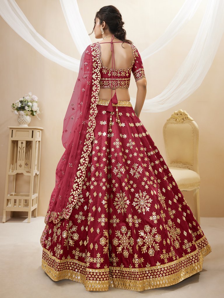 Gorgeous red Art Silk Lehenga Choli with beautiful embroidery and a dupatta, made for USA brides and cultural gatherings.