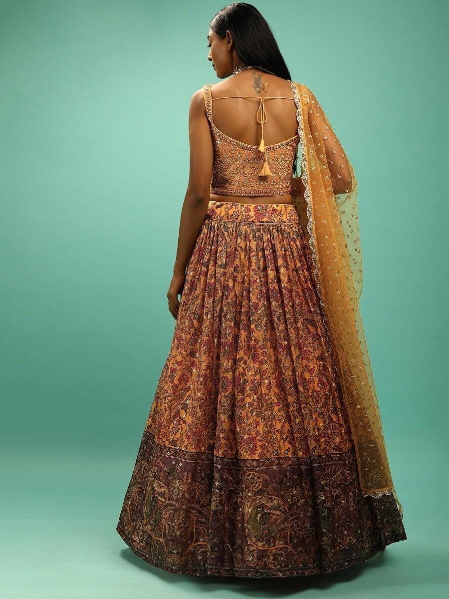 Yellow Chinon Lehenga Choli | Mirror Work & Sequin Details for Special Occasions