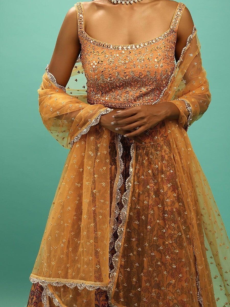 Yellow Chinon Lehenga Choli | Mirror Work & Sequin Details for Special Occasions