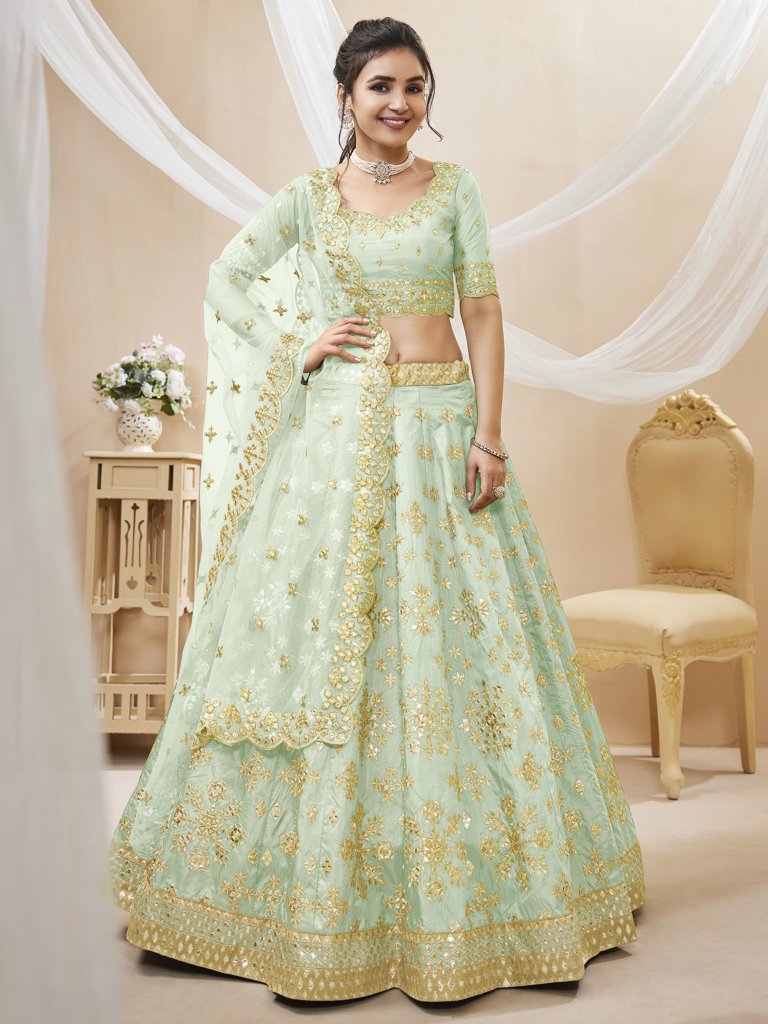 Chic grey Art Silk Lehenga Choli with detailed embroidery and a coordinating dupatta, ideal for special occasions and festive wear in the USA.