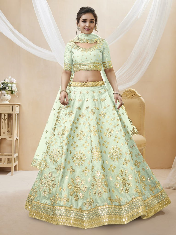 Gorgeous grey Art Silk Lehenga with hand-embroidered designs and a dupatta, ideal for festive and cultural events in the USA.