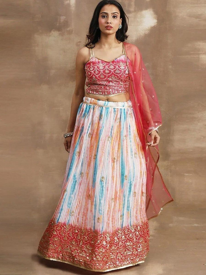 Captivating White & Pink Sequin Chinon Lehenga | Ideal for Receptions & Bridal Look