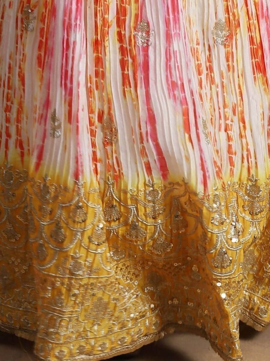 Chic White & Yellow Chinon Lehenga | Ideal for Wedding & Festival Celebrations