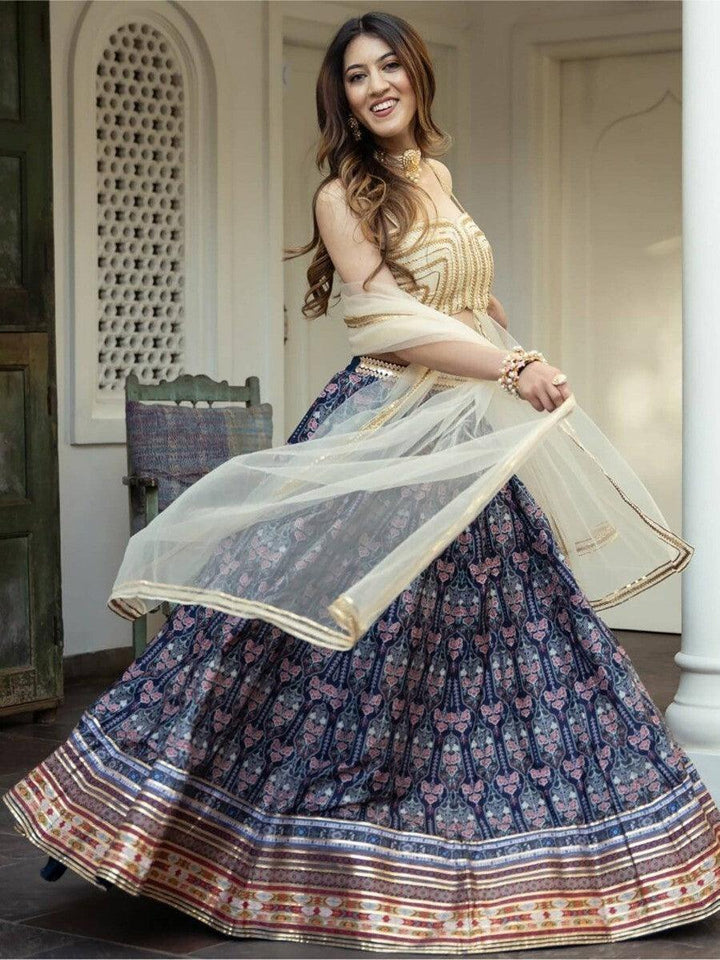 Art Silk Navy Blue Lehenga | Perfect Sangeet Wear with Gota Patti