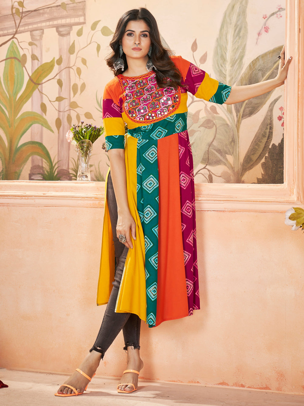 Beautiful Multi-Color Embroidered Rayon Navratri Wear Kurti