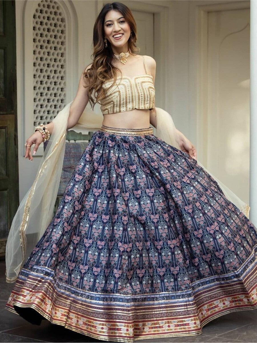 Art Silk Navy Blue Lehenga | Perfect Sangeet Wear with Gota Patti