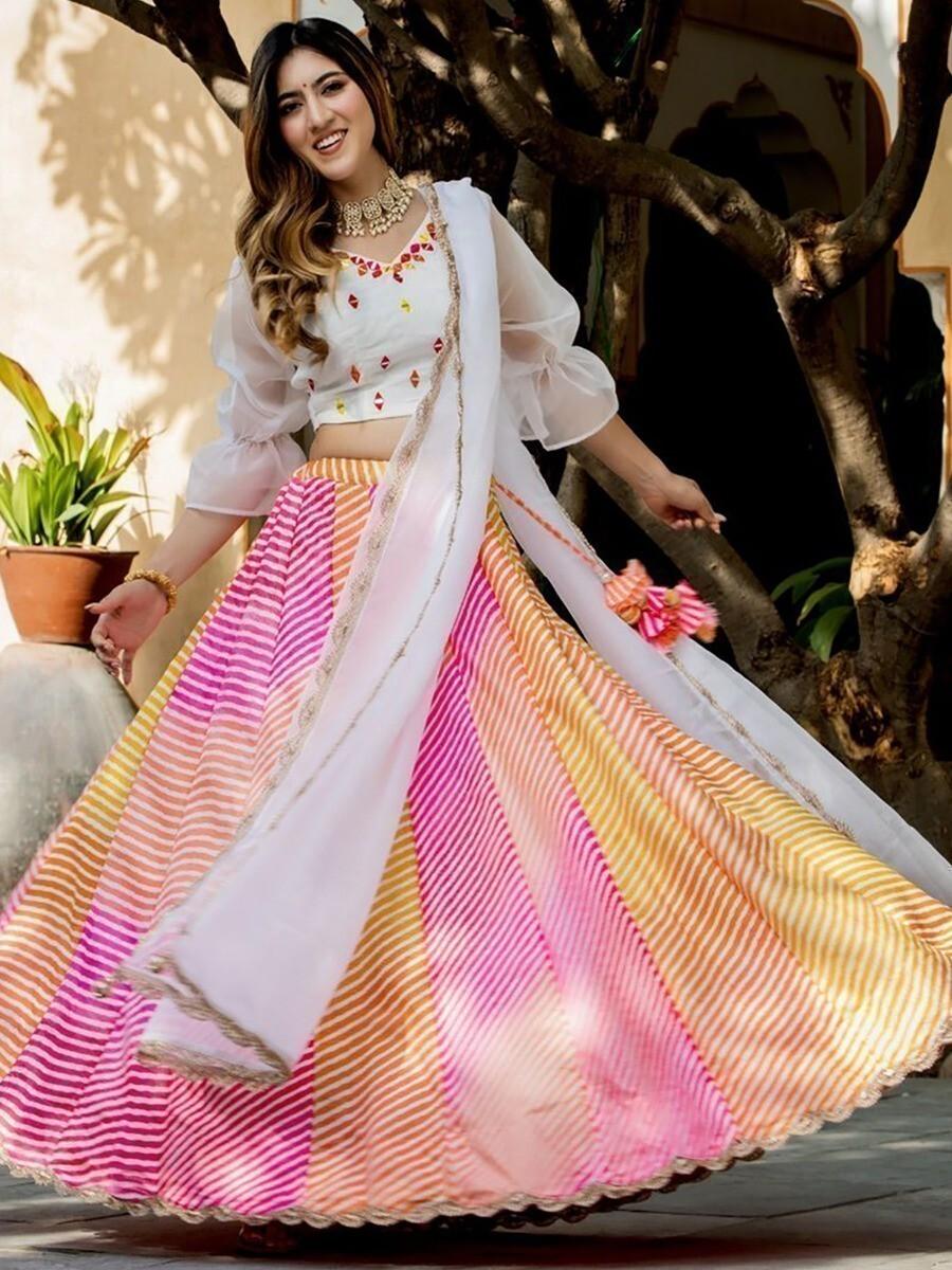 Exquisite Multi-Color Lehenga Choli | White Organza Choli & Zari Dupatta