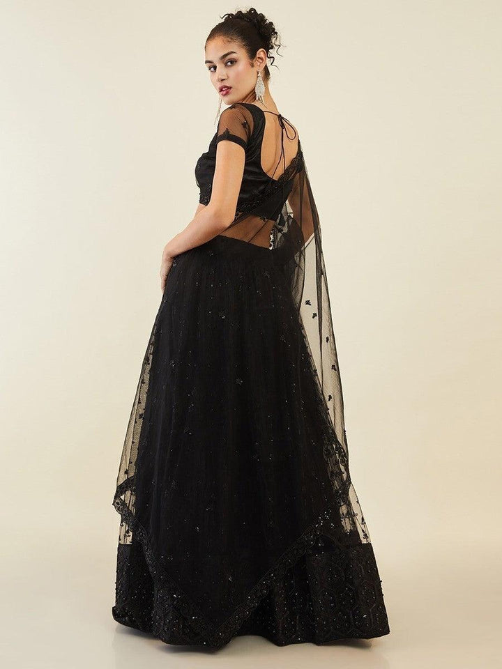 Stylish Black Lehenga Choli | Sequins & Pearl Work Net Dupatta