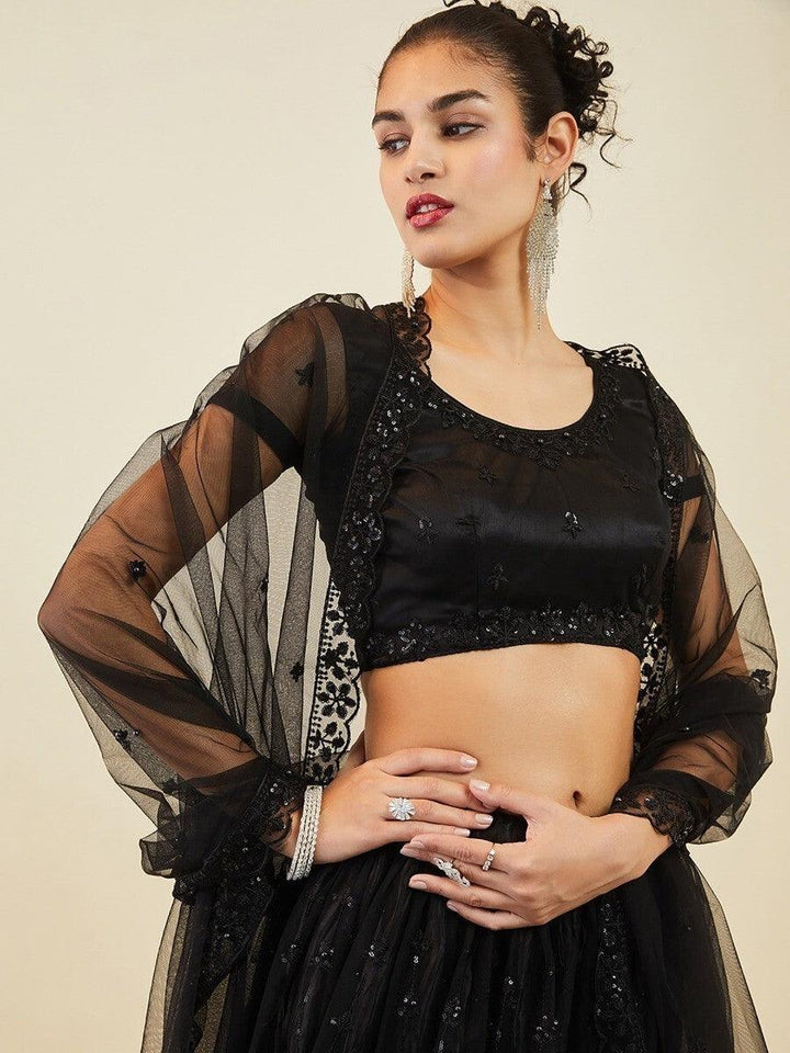 Stylish Black Lehenga Choli | Sequins & Pearl Work Net Dupatta