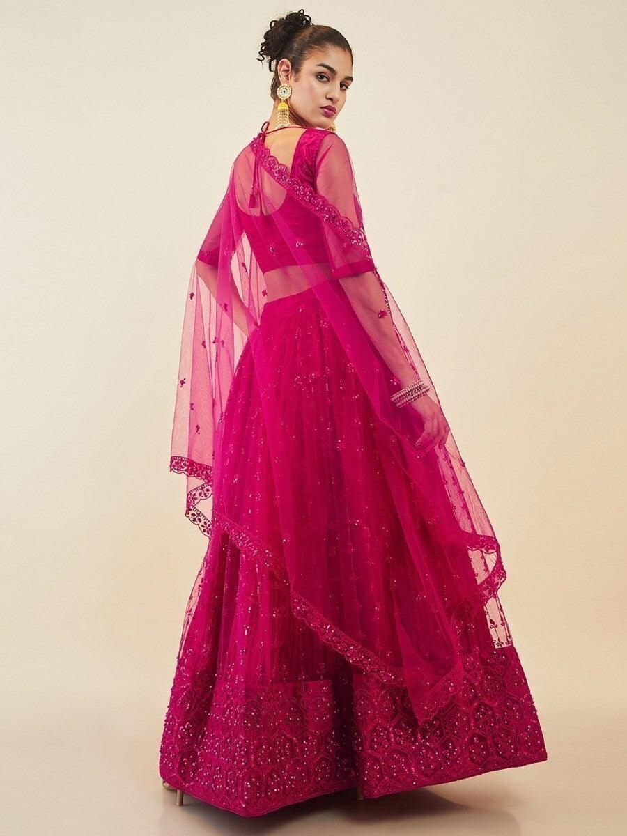 Pink Sequin Net Lehenga Choli | Perfect for Sangeet & Events