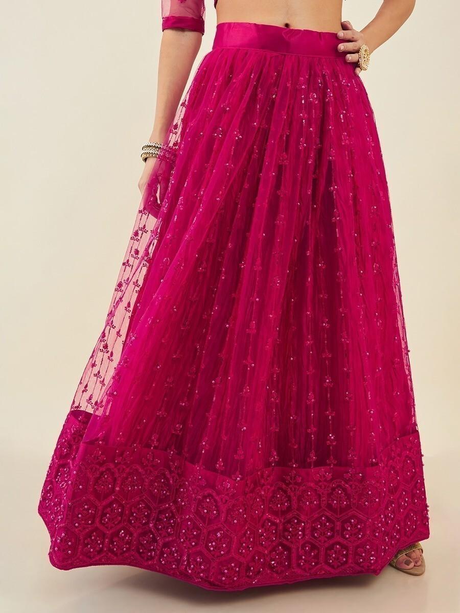 Pink Sequin Net Lehenga Choli | Perfect for Sangeet & Events