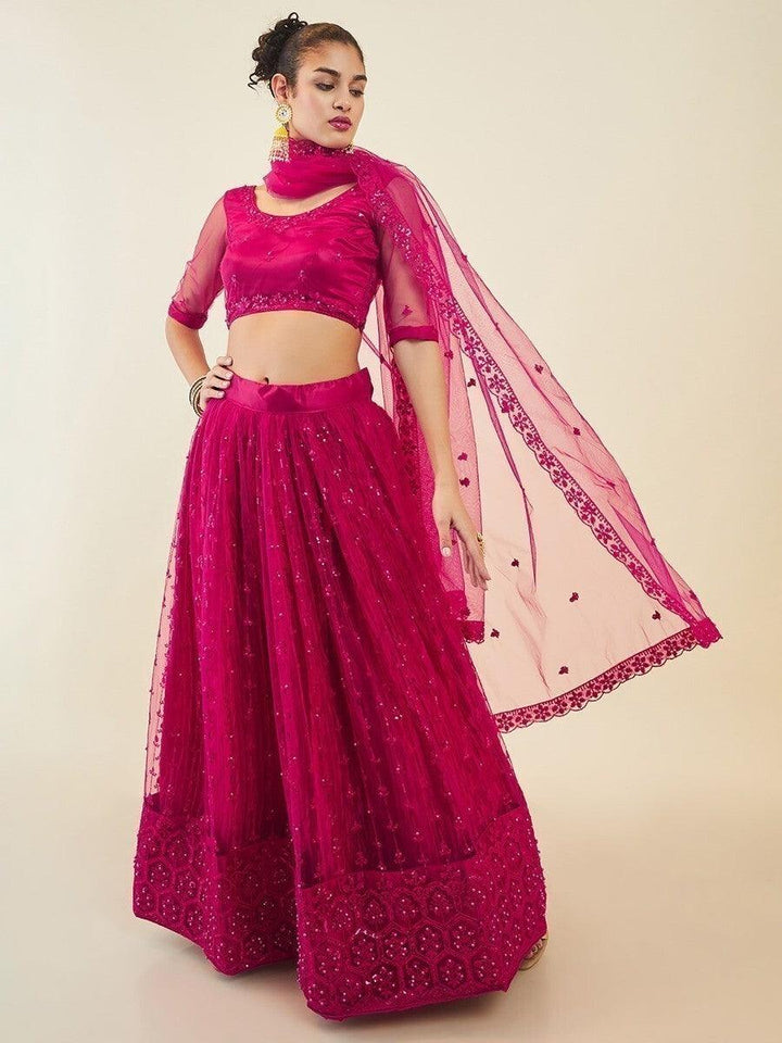 Pink Sequin Net Lehenga Choli | Perfect for Sangeet & Events