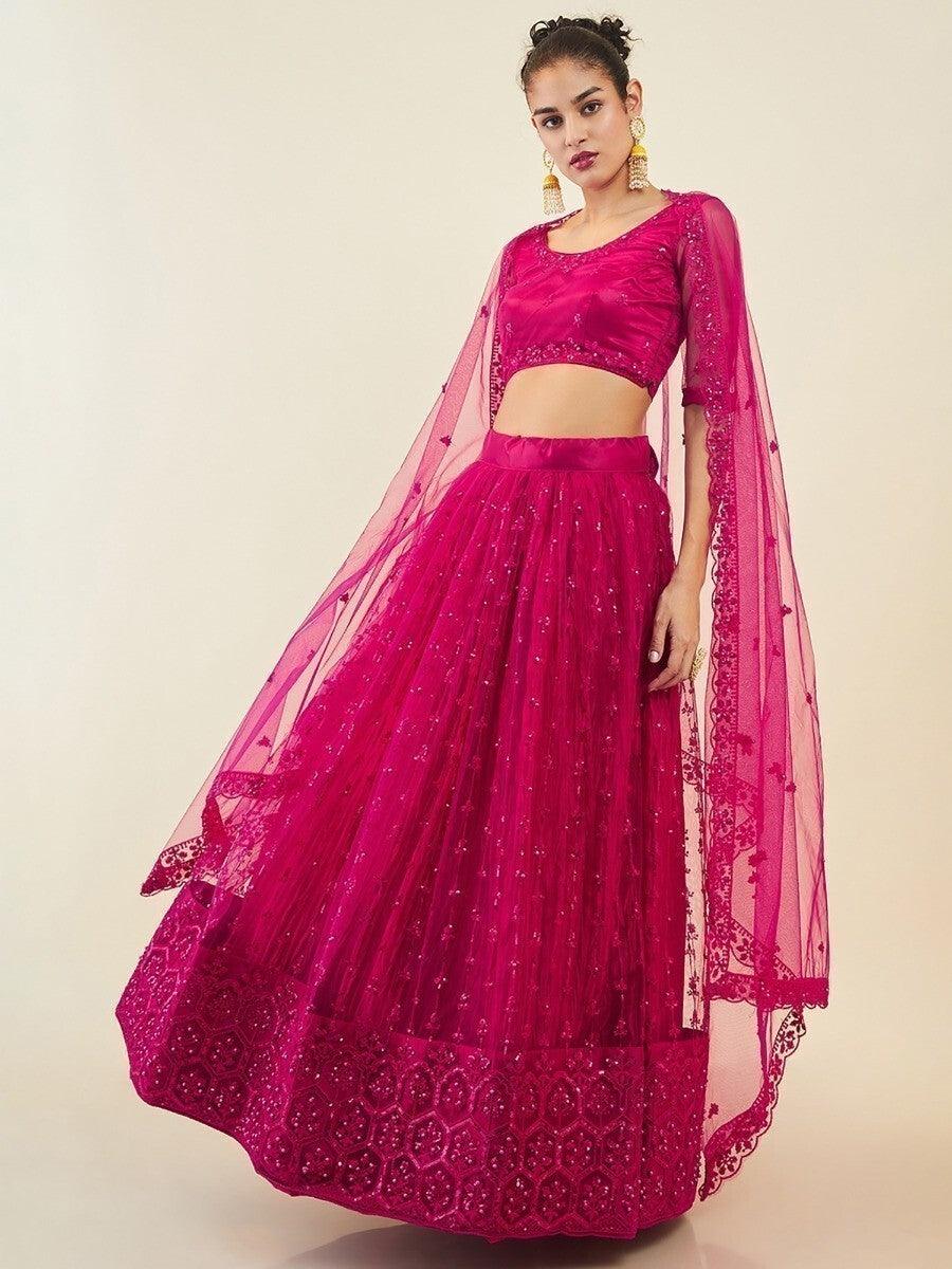 Pink Sequin Net Lehenga Choli | Perfect for Sangeet & Events