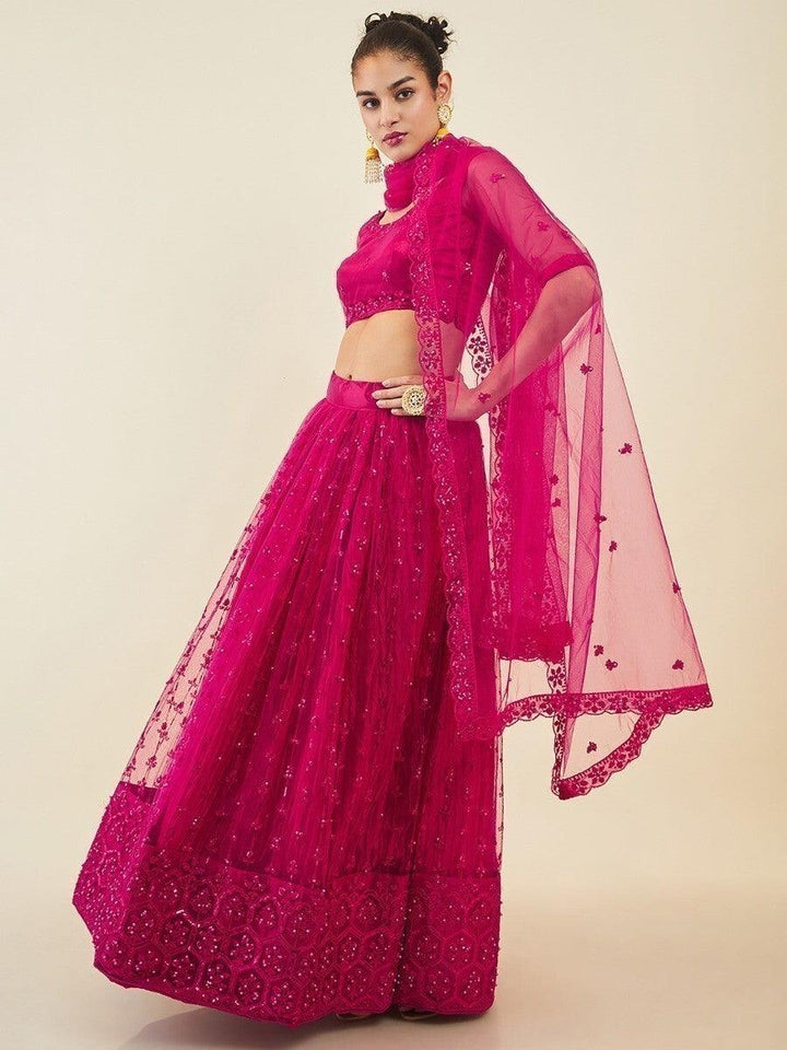 Pink Sequin Net Lehenga Choli | Perfect for Sangeet & Events