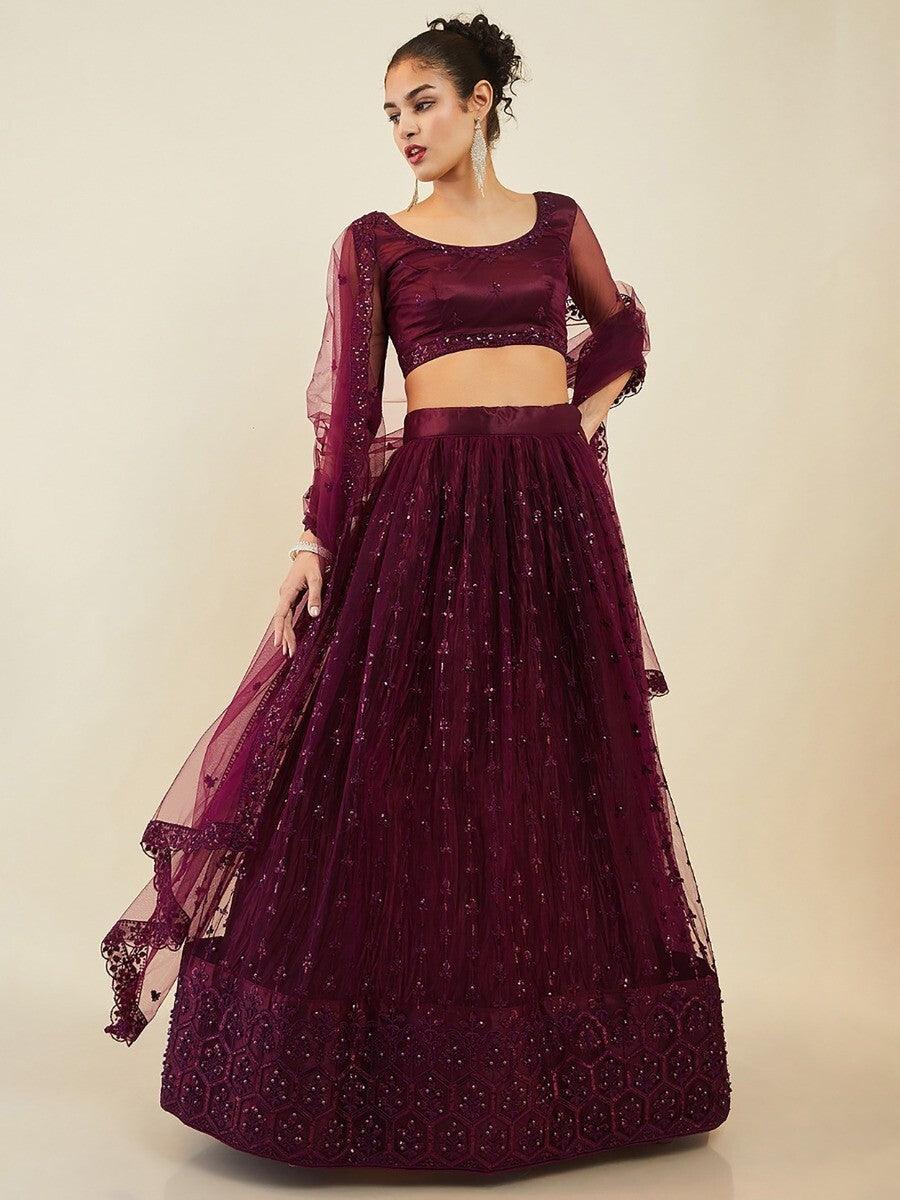 Exquisite Wine Embroidered Lehenga Choli | Perfect for Wedding Wear