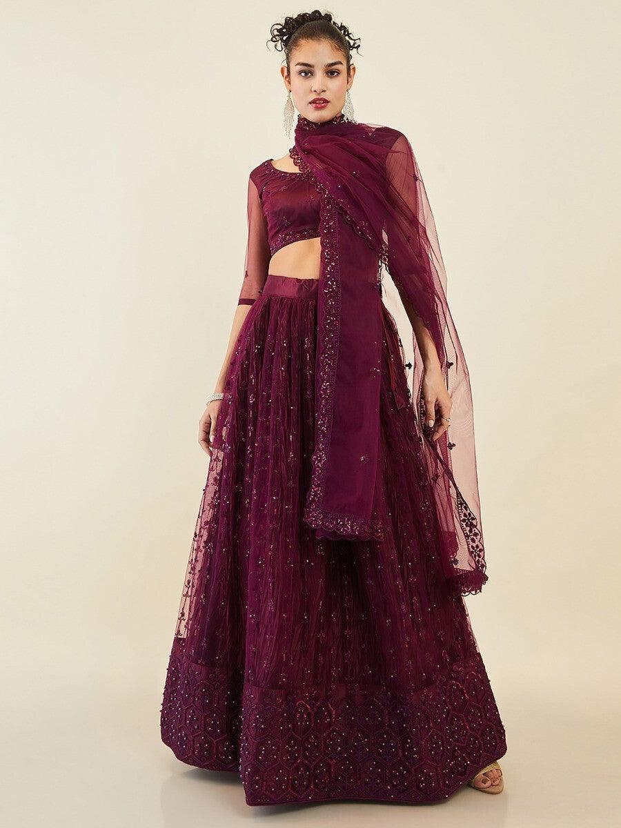 Exquisite Wine Embroidered Lehenga Choli | Perfect for Wedding Wear