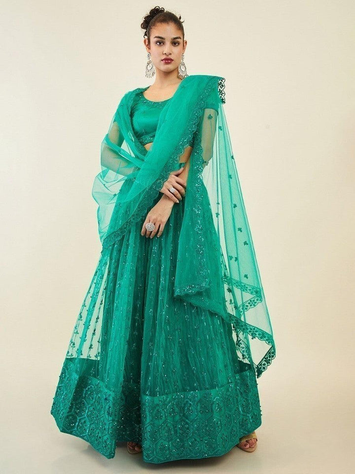 Majestic Teal Green Lehenga Choli | Wedding-Ready with Sequin Embroidery