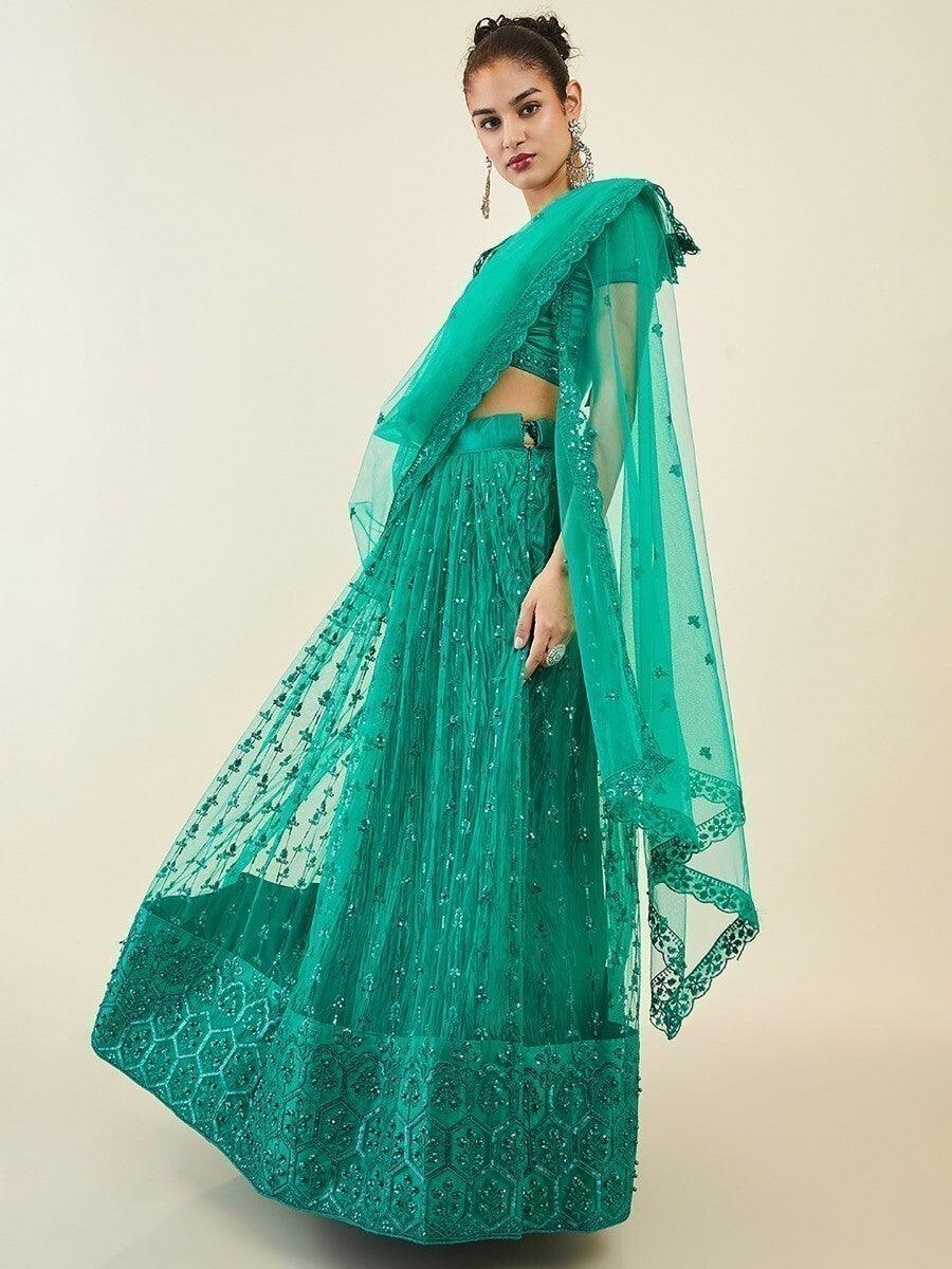 Majestic Teal Green Lehenga Choli | Wedding-Ready with Sequin Embroidery