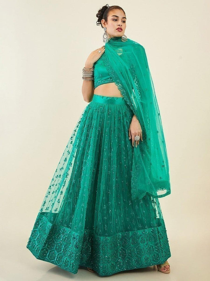 Majestic Teal Green Lehenga Choli | Wedding-Ready with Sequin Embroidery