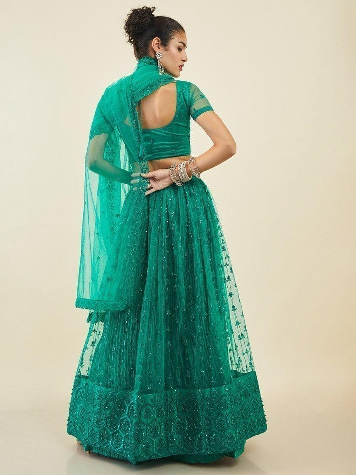 Majestic Teal Green Lehenga Choli | Wedding-Ready with Sequin Embroidery