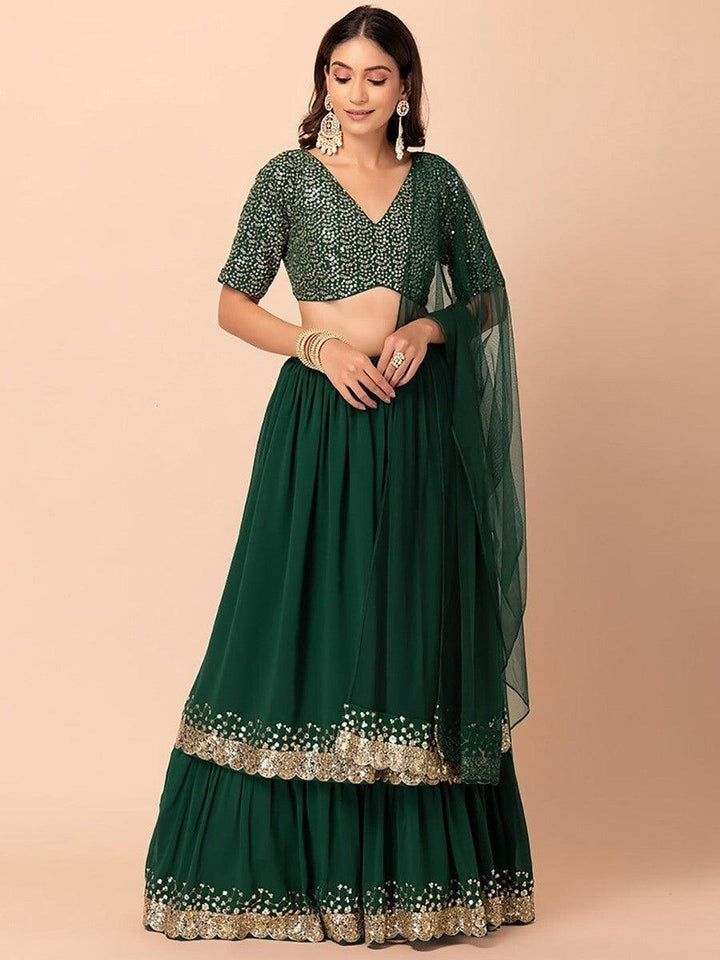 Fabulous Dark Green Lehenga Choli Set | Sequin & Zari Embroidery