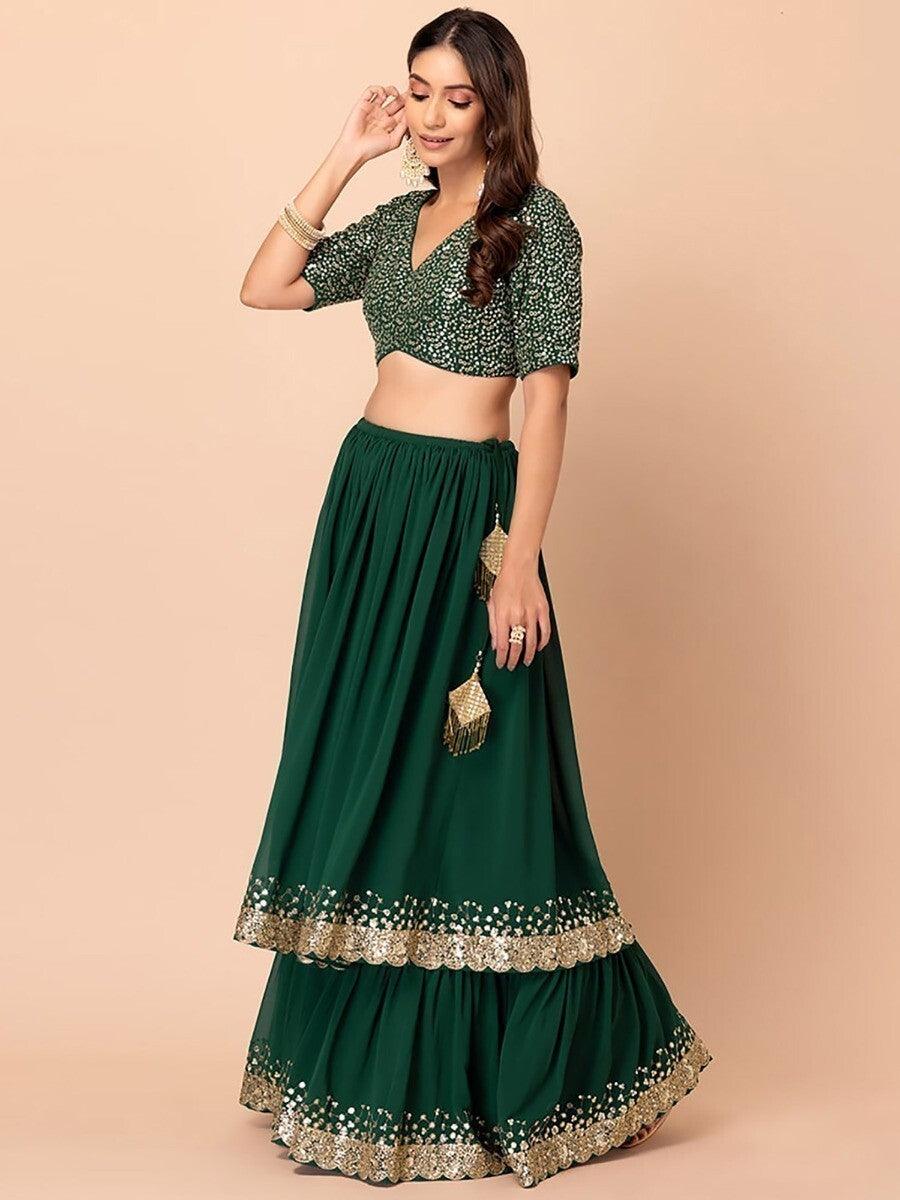 Fabulous Dark Green Lehenga Choli Set | Sequin & Zari Embroidery