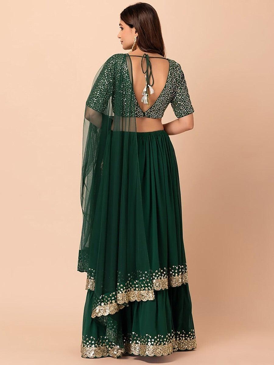 Fabulous Dark Green Lehenga Choli Set | Sequin & Zari Embroidery