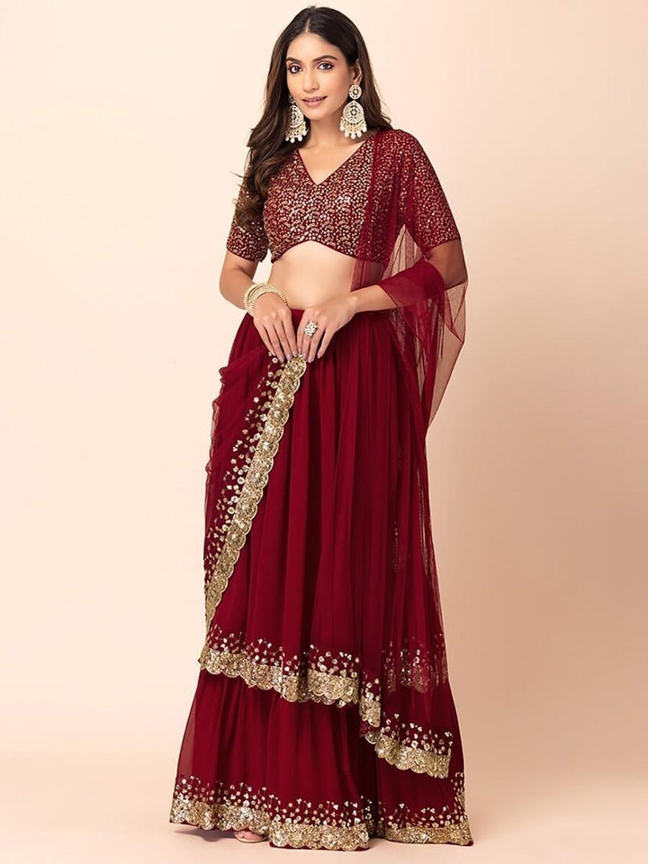 Lovely Maroon Lehenga Choli with Dupatta | Sequin & Embroidery Detail