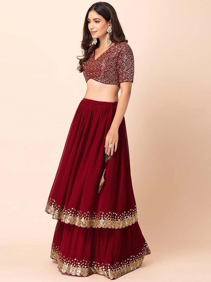 Lovely Maroon Lehenga Choli with Dupatta | Sequin & Embroidery Detail