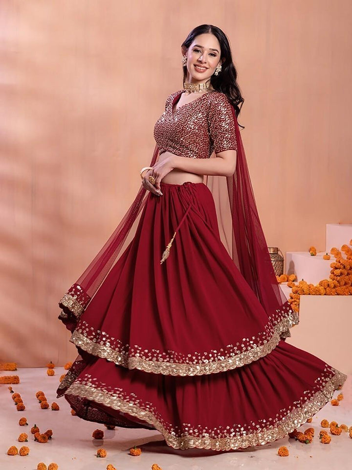 Lovely Maroon Lehenga Choli with Dupatta | Sequin & Embroidery Detail