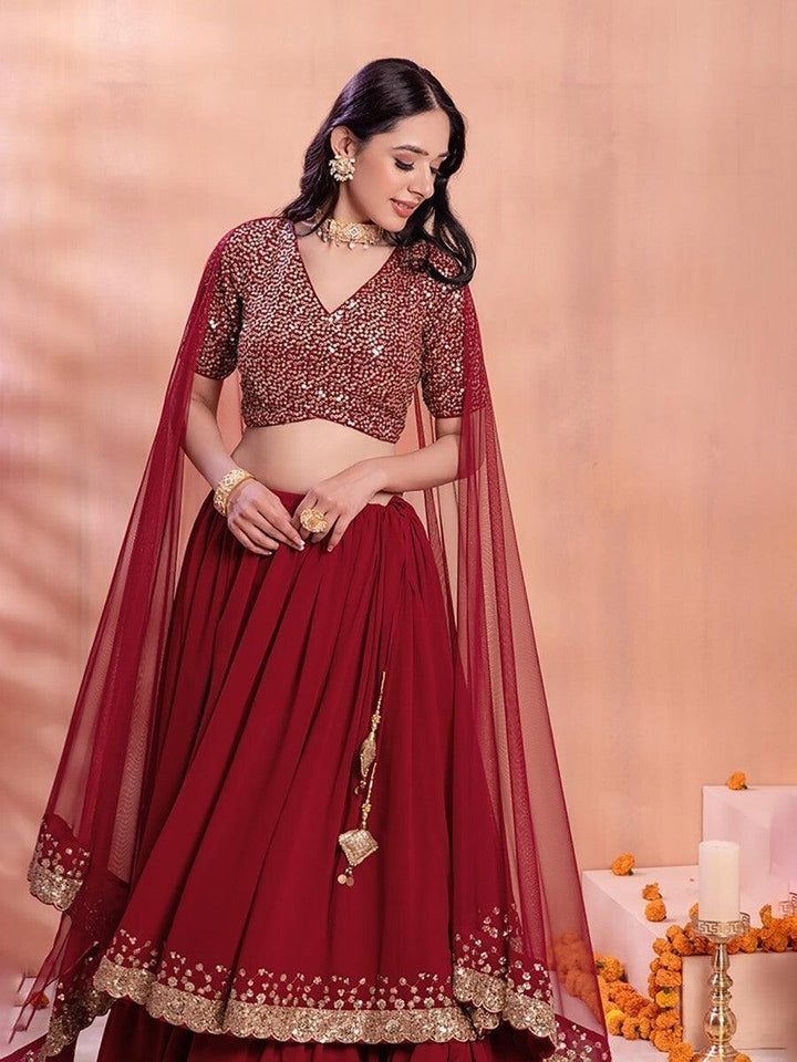 Lovely Maroon Lehenga Choli with Dupatta | Sequin & Embroidery Detail