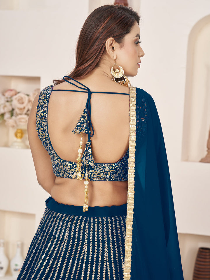 AwesomeÃ‚Â Blue Sequins Georgette Reception Wear Lehenga Choli