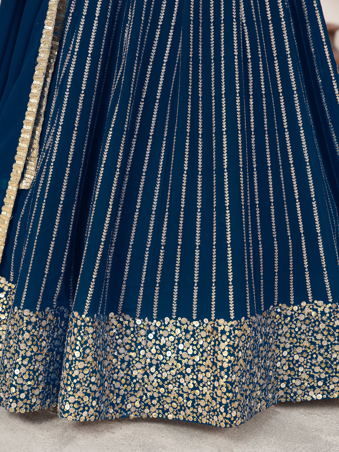 AwesomeÃ‚Â Blue Sequins Georgette Reception Wear Lehenga Choli