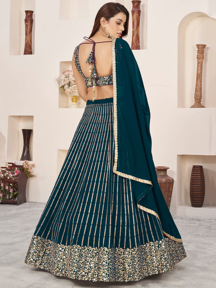 AmazingÃ‚Â Teal Green Sequins Georgette Engagement Wear Lehenga Choli