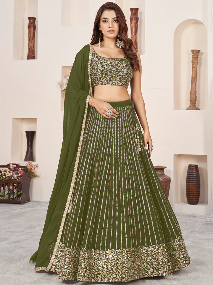 OutstandingÃ‚Â Green Sequins Georgette Mehendi Wear Lehenga Choli