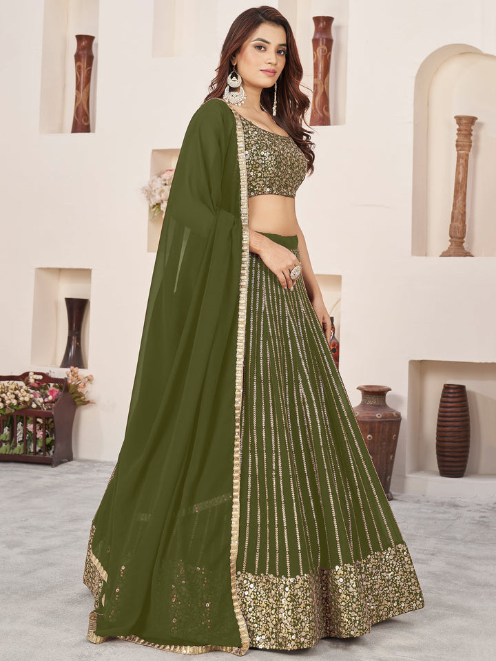 OutstandingÃ‚Â Green Sequins Georgette Mehendi Wear Lehenga Choli