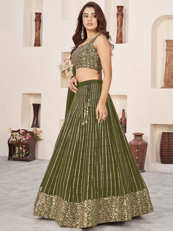 OutstandingÃ‚Â Green Sequins Georgette Mehendi Wear Lehenga Choli