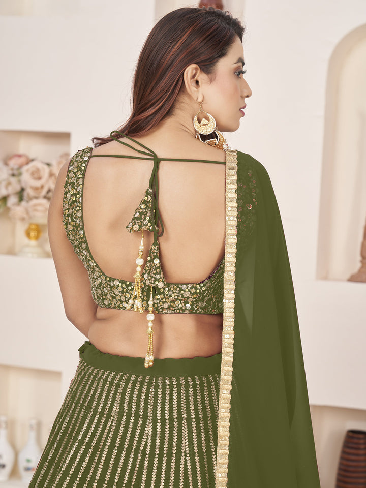 OutstandingÃ‚Â Green Sequins Georgette Mehendi Wear Lehenga Choli